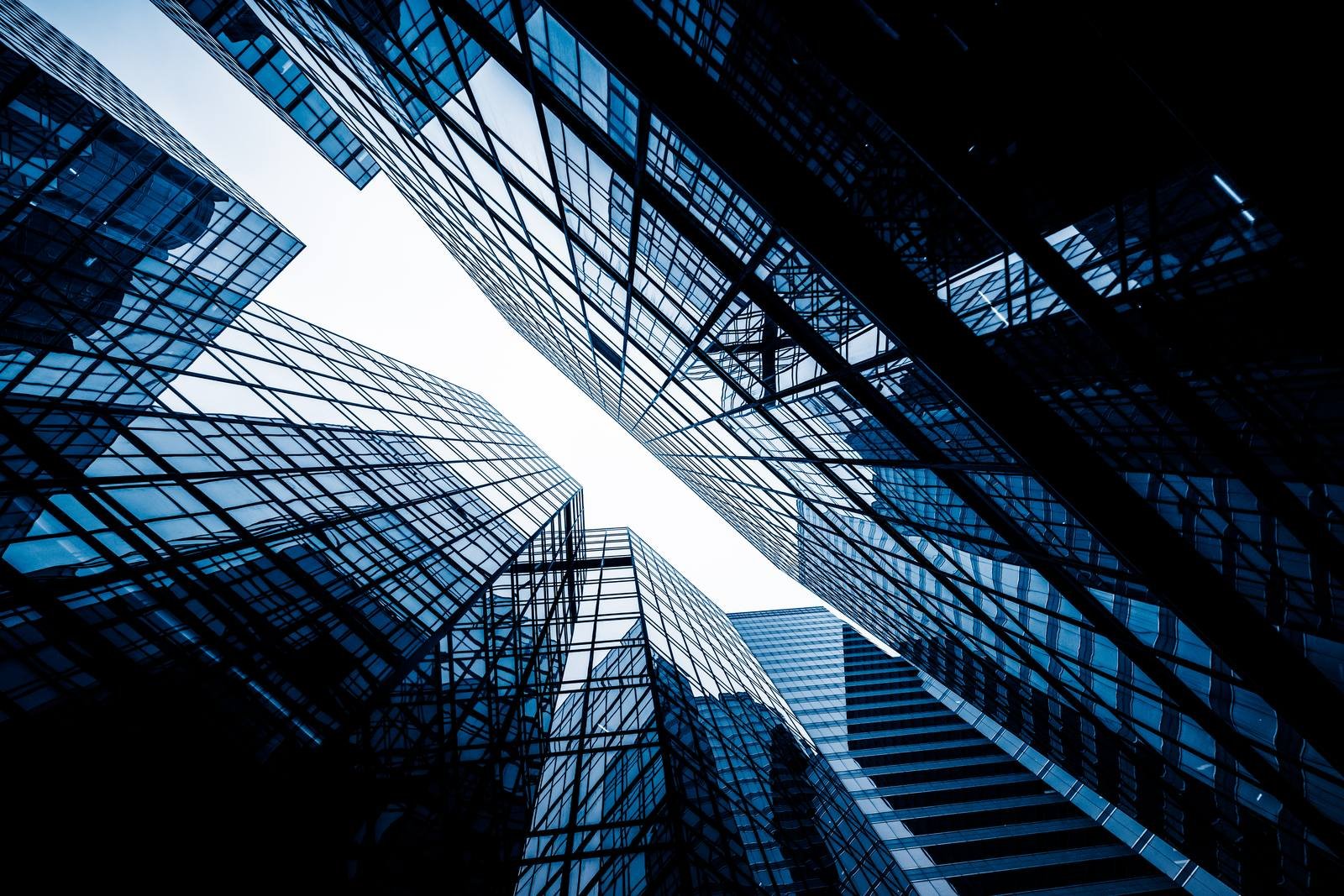 Modern office tower at dusk